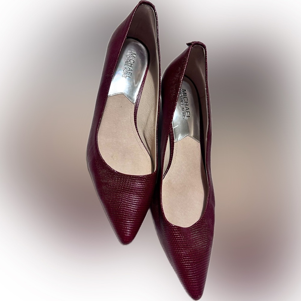 Michael Kors burgundy snake embossed pointed-toe pumps